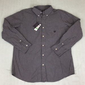 NWT Chaps Captains Table Grid Print Button Up